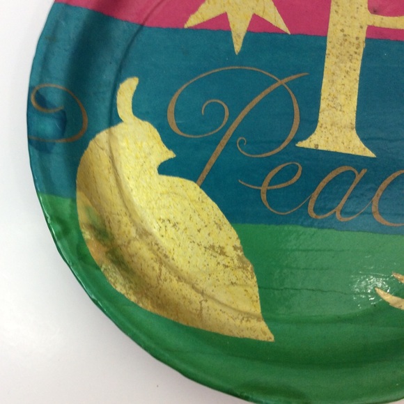 Pottery Barn Pink Green Gold Peace Decorative Tray - Picture 2 of 8